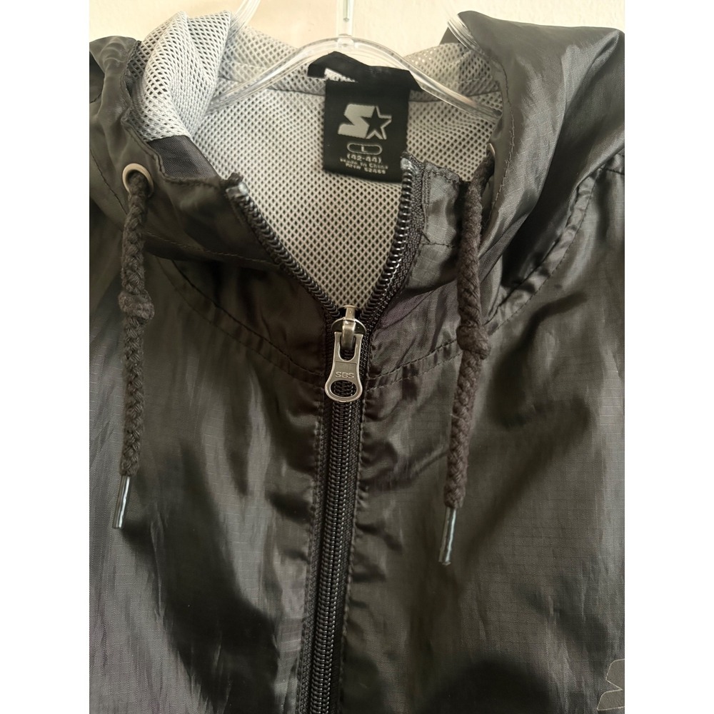 Starter Mens Black Hooded Windbreaker Jacket Full Zip Mesh Lined Large Retro 90s - Picture 6 of 6